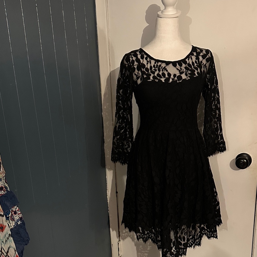 Free People Black Lace Long Sleeve Dress